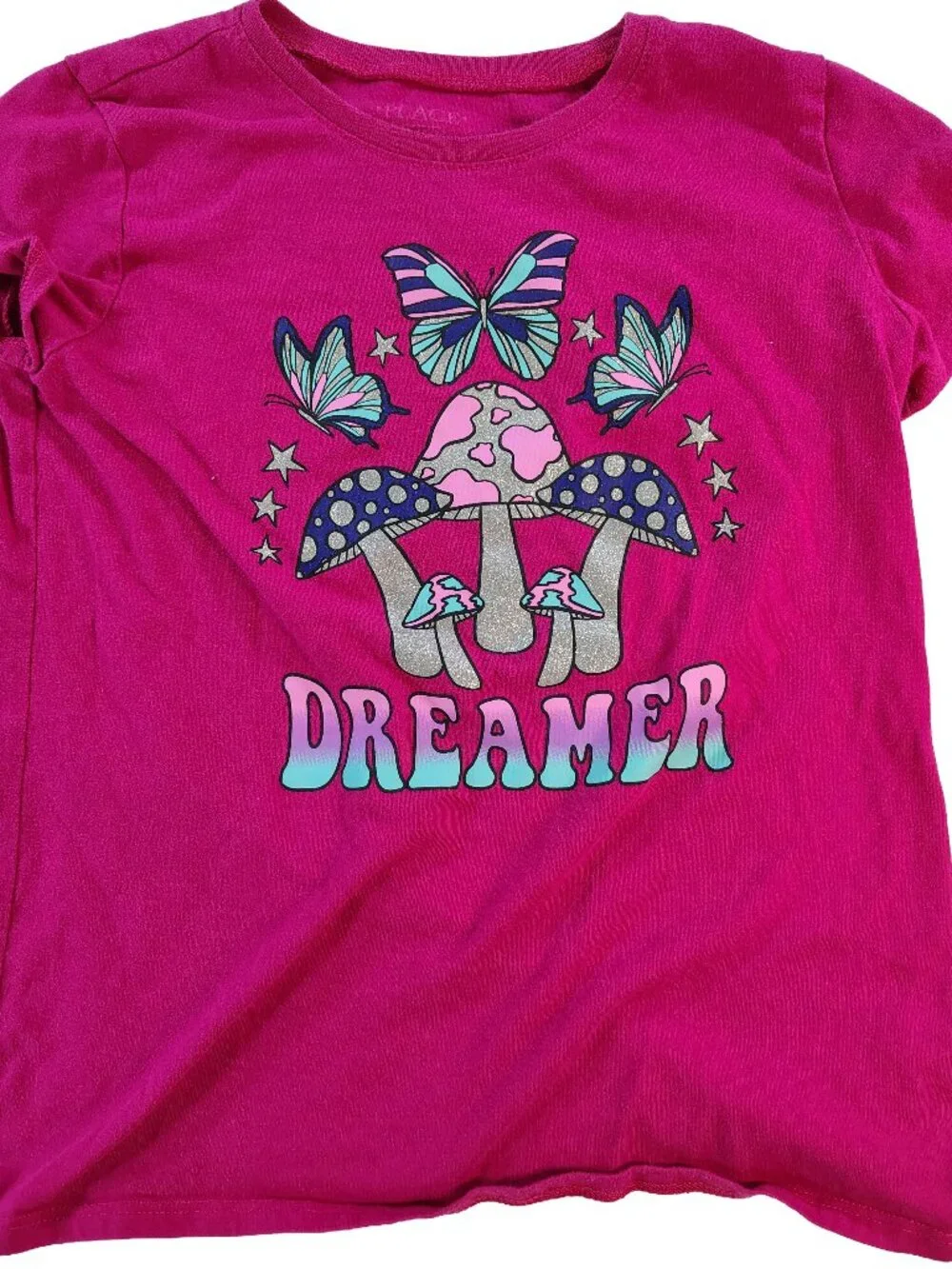 Girls Red Large Short Sleeve The Childrens Place Dreamer Glitter Themed T-Shirt